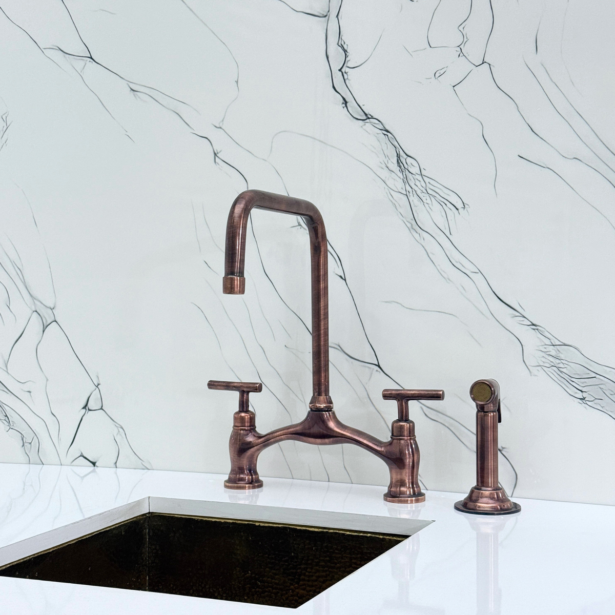 Antique Copper Vintage Bridge Kitchen Faucet with Lever Handles – Waverley – alternate view 12