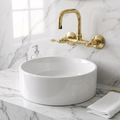 7" Hammered unlacquered brass wall faucet, 6" spread with lever handles