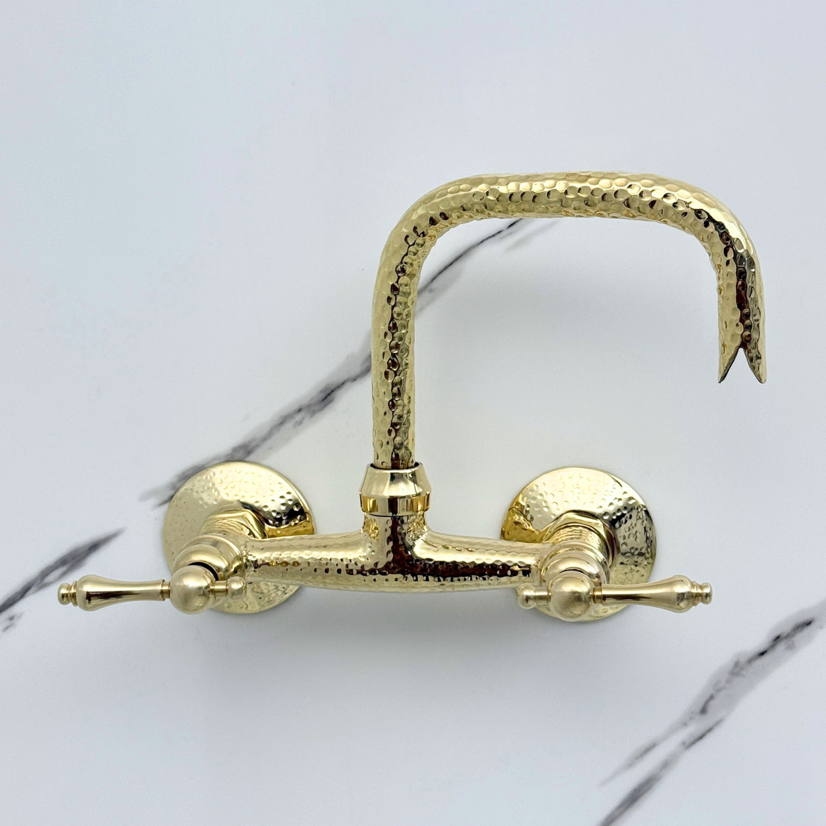 7" Hammered unlacquered brass wall faucet, 6" spread with lever handles – alternate view 5