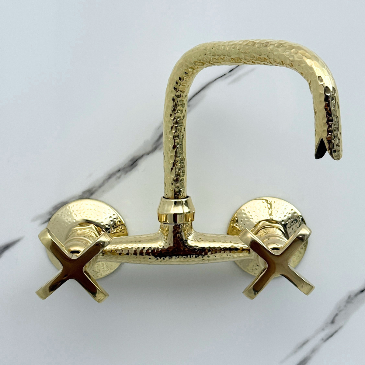 7" Hammered unlacquered brass wall faucet, 6" spread with cross handles – alternate view 7