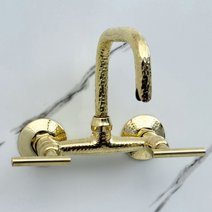 7" Hammered unlacquered brass wall faucet, 6" spread with lever handles – alternate view 7
