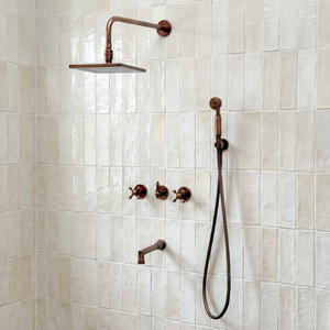 Antique Copper Adjustable Square Rain Shower System with Handheld & Tub Filler — Straight arm (ACCSS-016) — shower system overview