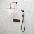 Antique Copper Adjustable Square Rain Shower System with Handheld — Straight arm (ACCSS-018) — shower system overview
