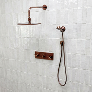 Antique Copper Adjustable Square Rain Shower System with Handheld — Straight arm (ACCSS-018) — shower system overview
