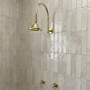 Unlacquered Brass Adjustable Round Rain Shower System — Arcuate arm (UBCSS-003) — shower system overview