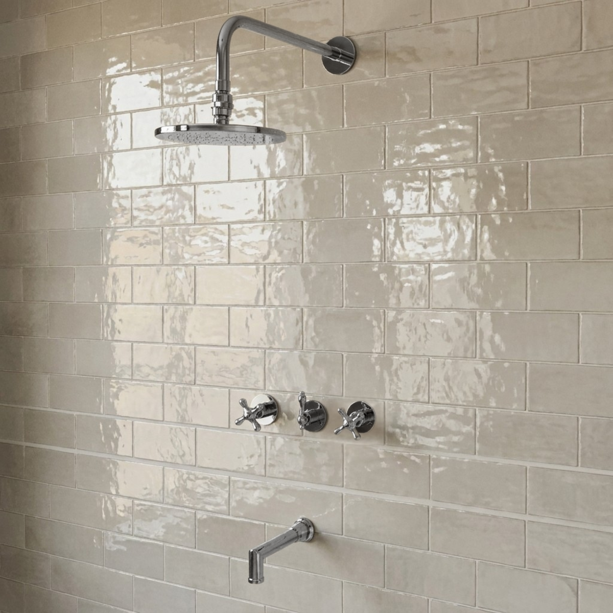 Polished Nickel Adjustable Flat Round Rain Shower System with Tub Filler — Straight arm (PNCSS-018) — shower system overview