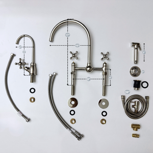 Polished Nickel Bridge Kitchen Faucet with Cross Handles – Tavistock – alternate view 12