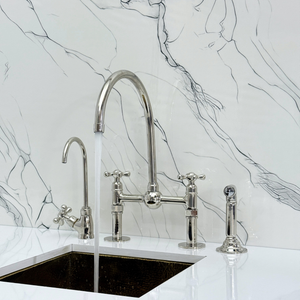Polished Nickel Bridge Kitchen Faucet with Cross Handles – Tavistock – alternate view 2