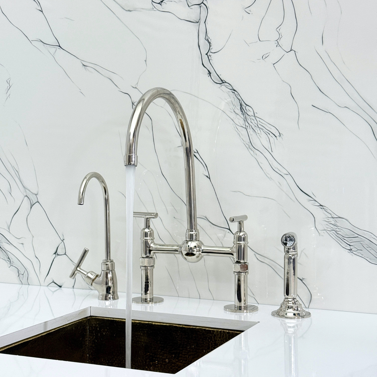 Polished Nickel Bridge Kitchen Faucet with Lever Handles – Tavistock – alternate view 4