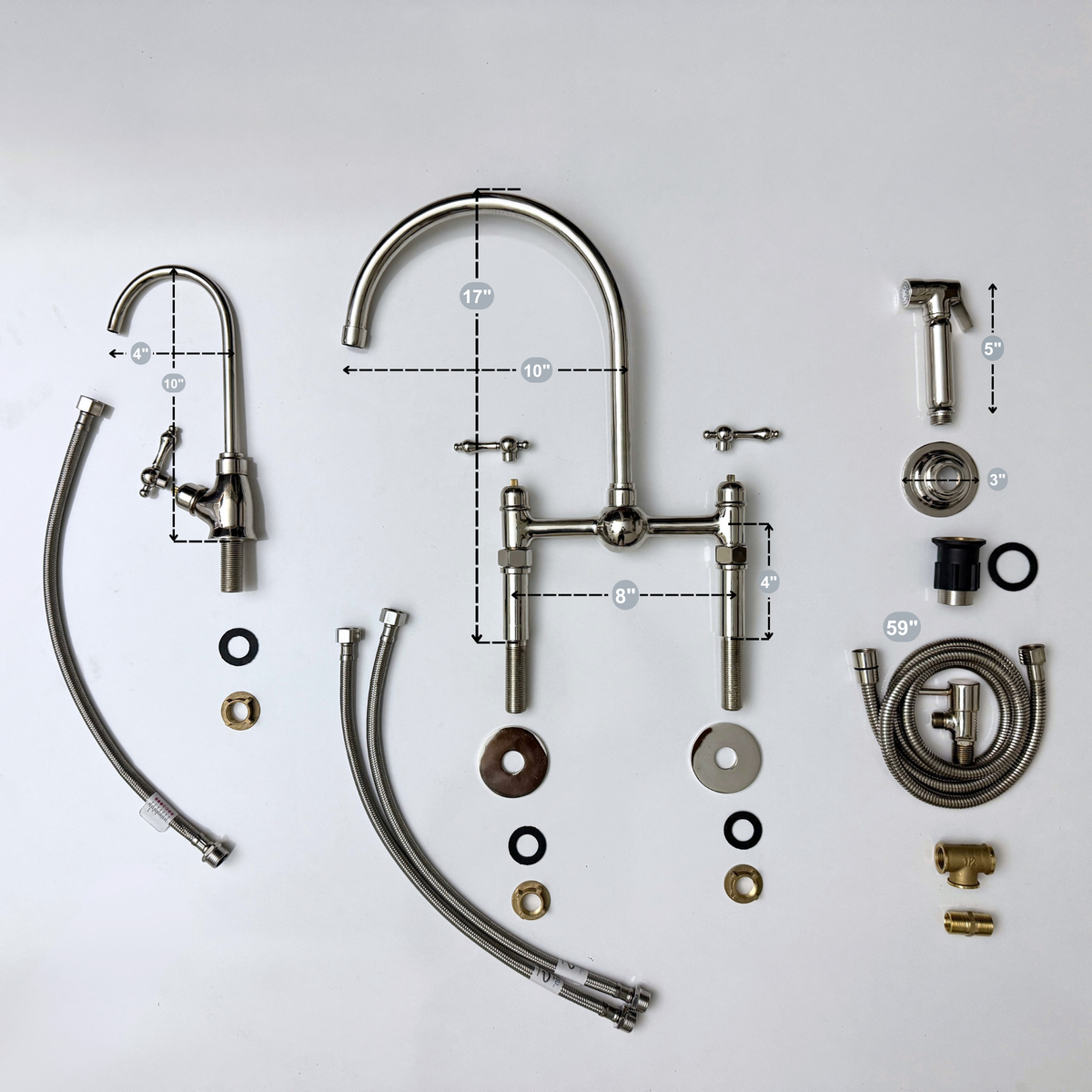 Polished Nickel Bridge Kitchen Faucet with Lever Handles – Tavistock – alternate view 12