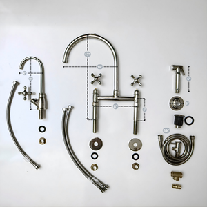 Polished Nickel Bridge Kitchen Faucet with Cross Handles – Regent – alternate view 12