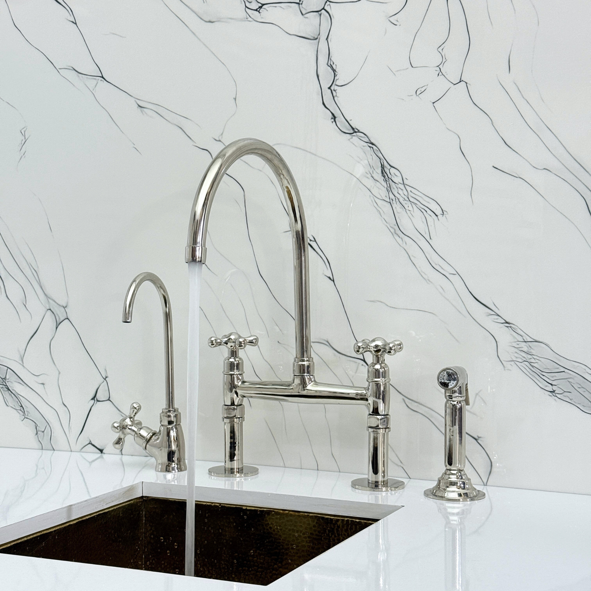 Polished Nickel Bridge Kitchen Faucet with Cross Handles – Regent – alternate view 2