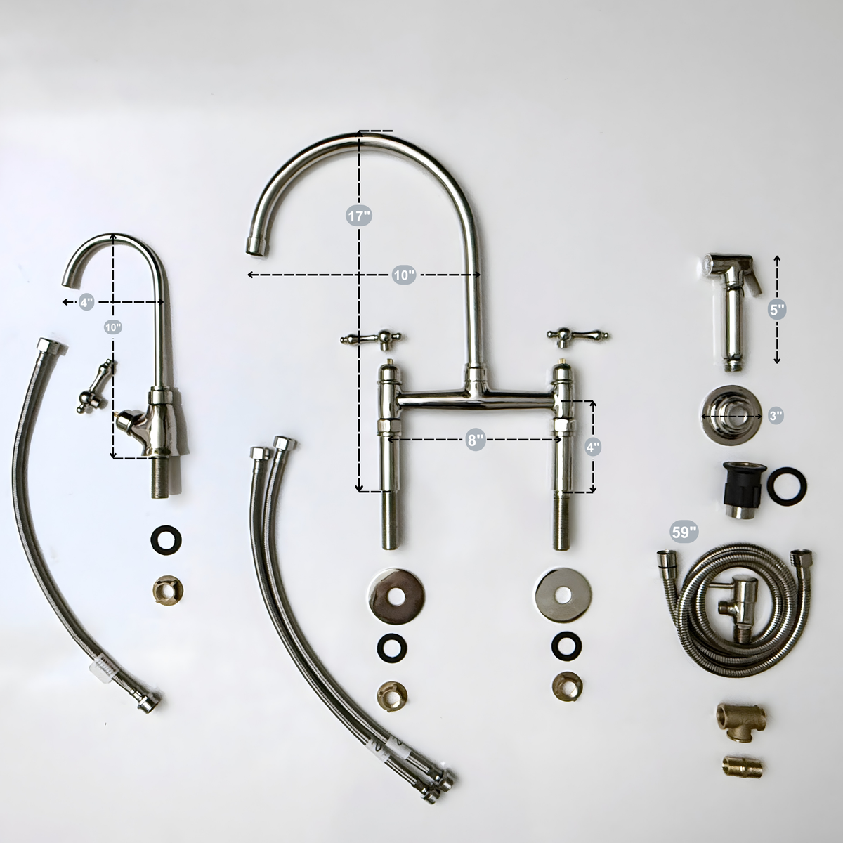 Polished Nickel Bridge Kitchen Faucet with Lever Handles – Regent – alternate view 12