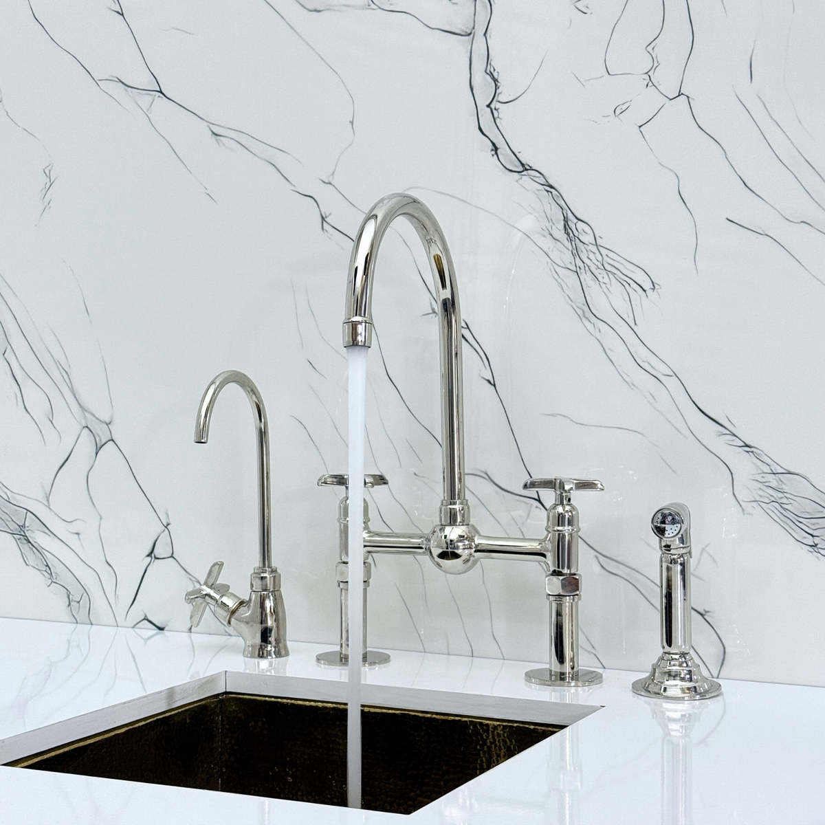 Polished Nickel Bridge Kitchen Faucet with Cross Handles – Harrington – alternate view 5