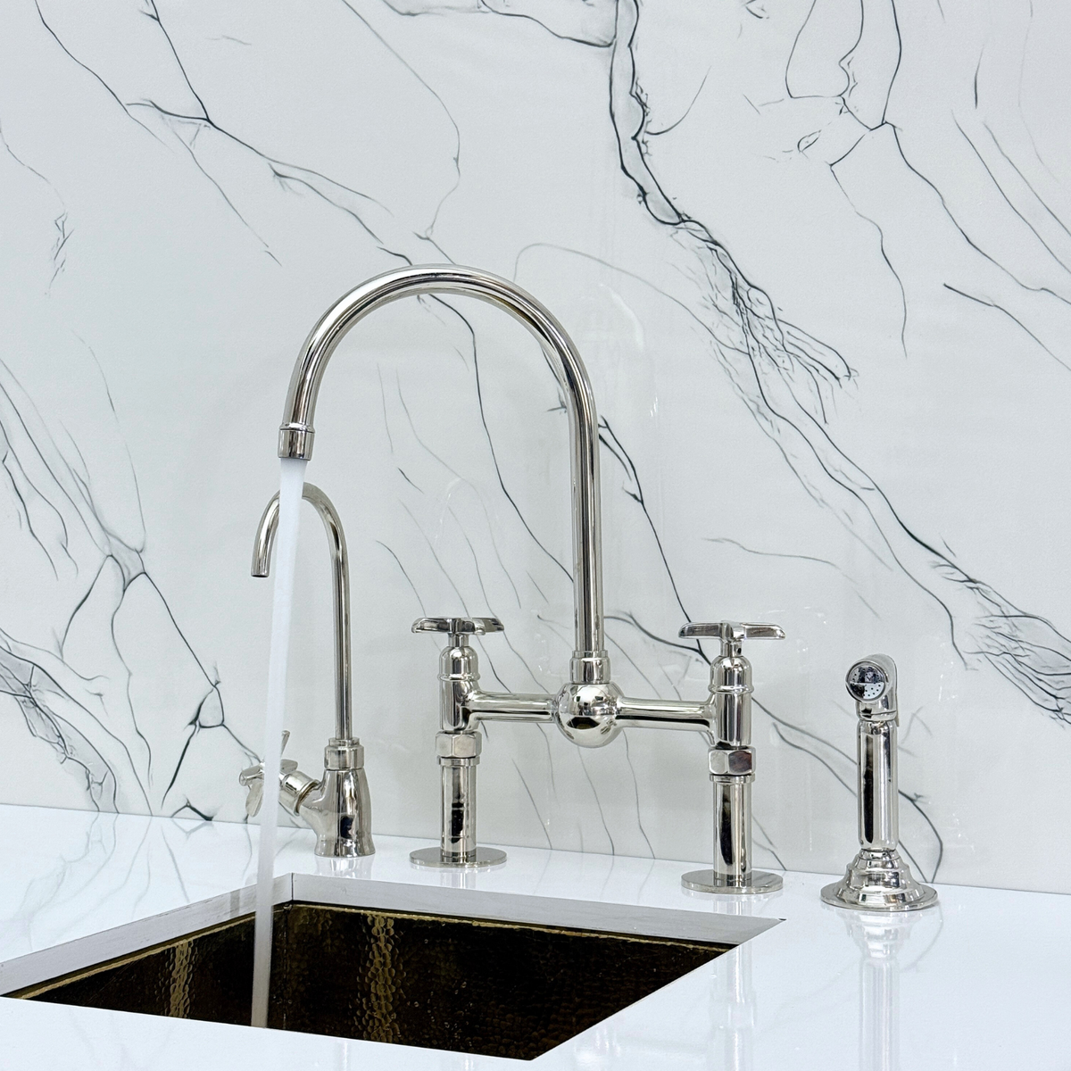Polished Nickel Bridge Kitchen Faucet with Cross Handles – Harrington – alternate view 6