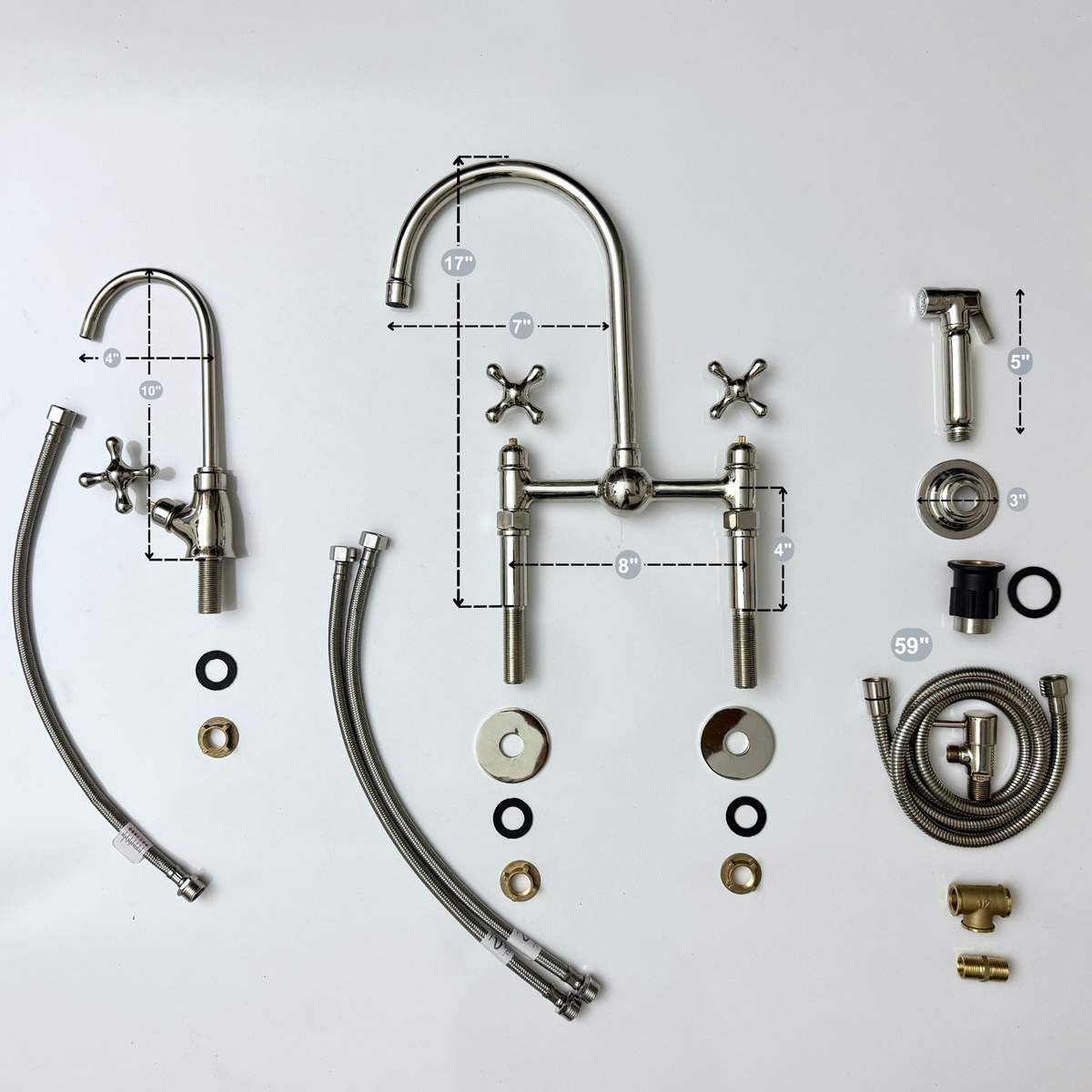 Polished Nickel Bridge Kitchen Faucet with Cross Handles – Harrington – alternate view 14