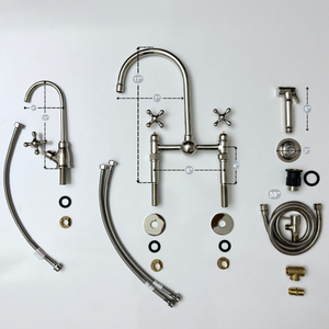 Polished Nickel Bridge Kitchen Faucet with Cross Handles – Harrington – alternate view 14