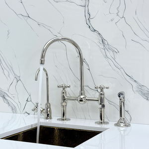 Polished Nickel Bridge Kitchen Faucet with Cross Handles – Harrington – alternate view 3