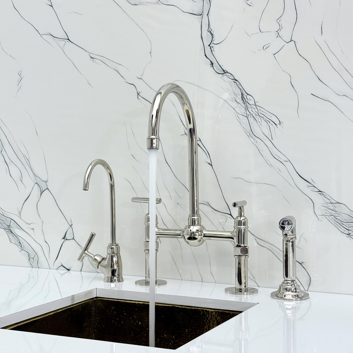 Polished Nickel Bridge Kitchen Faucet with Lever Handles – Harrington – alternate view 5