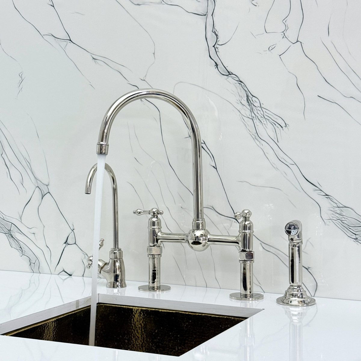 Polished Nickel Bridge Kitchen Faucet with Lever Handles – Harrington – alternate view 3