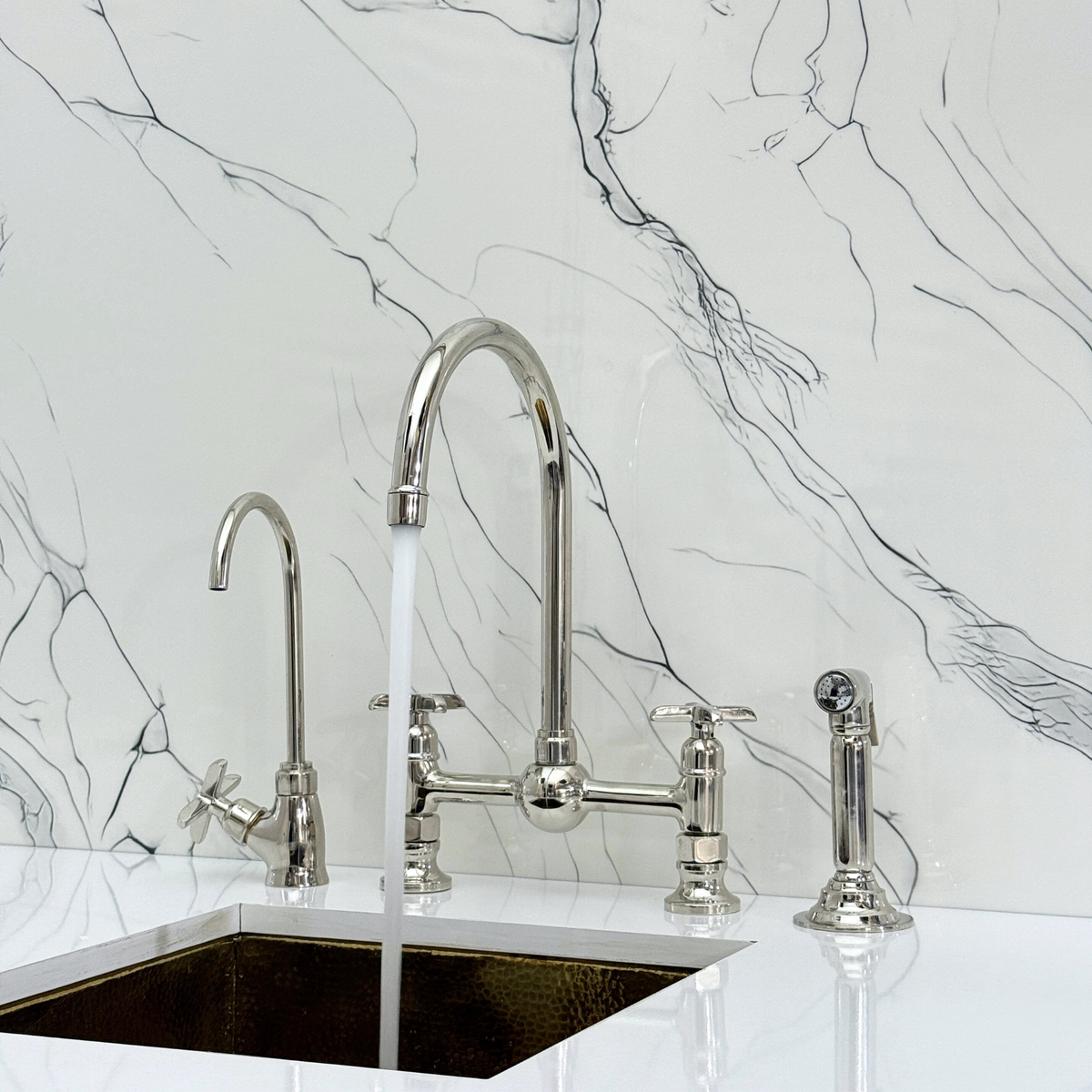 Polished Nickel Bridge Kitchen Faucet with Cross Handles – Lancaster – alternate view 5