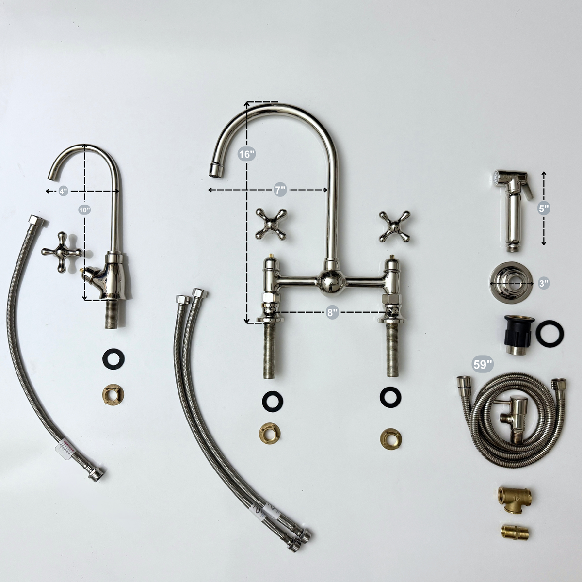Polished Nickel Bridge Kitchen Faucet with Cross Handles – Lancaster – alternate view 14