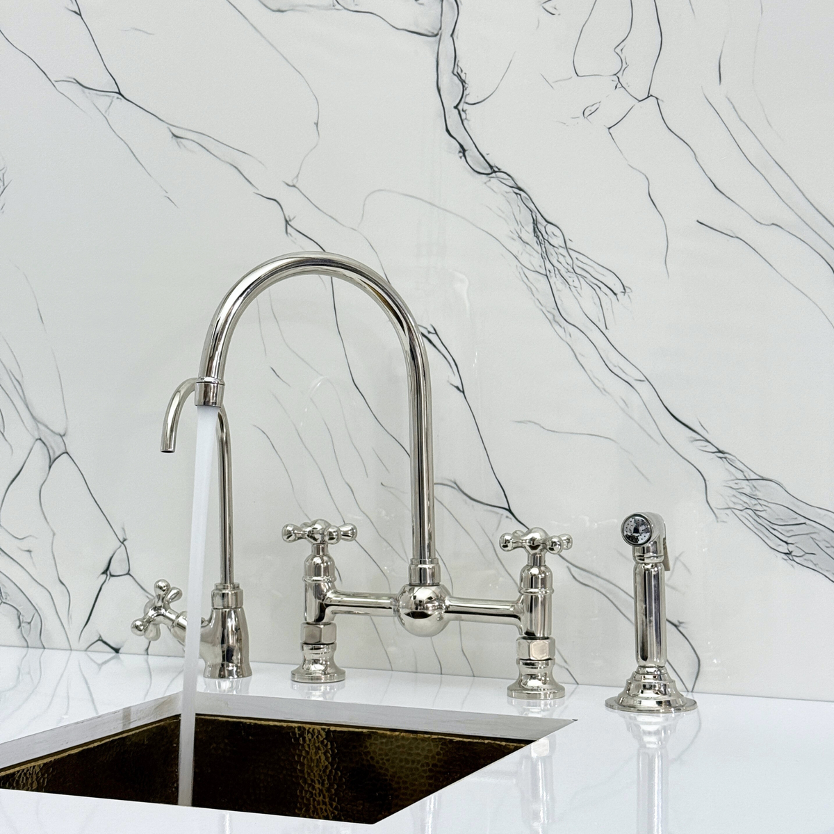 Polished Nickel Bridge Kitchen Faucet with Cross Handles – Lancaster – alternate view 3