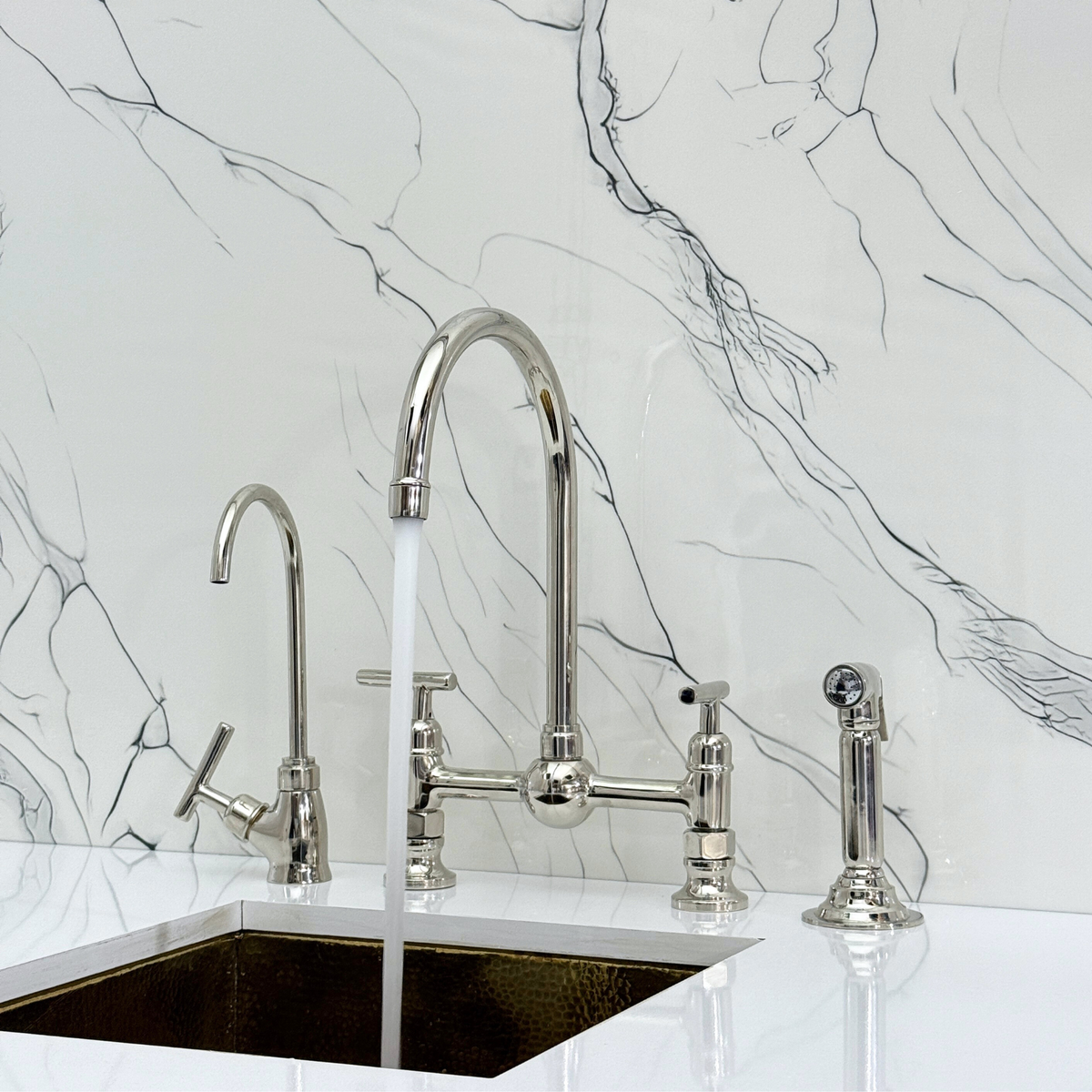 Polished Nickel Bridge Kitchen Faucet with Lever Handles – Lancaster – alternate view 5