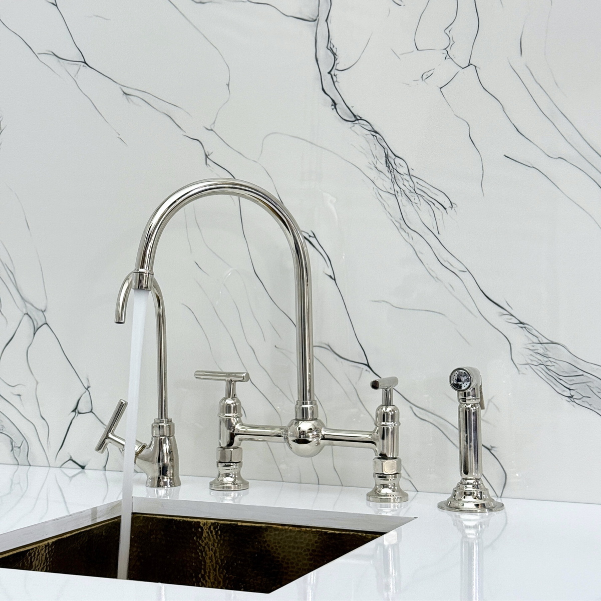 Polished Nickel Bridge Kitchen Faucet with Lever Handles – Lancaster – alternate view 6