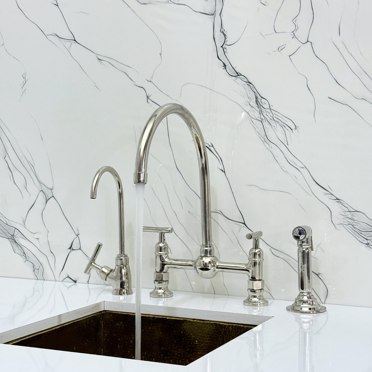 Polished Nickel Vintage Bridge Kitchen Faucet with Lever Handles – Somerset – alternate view 4