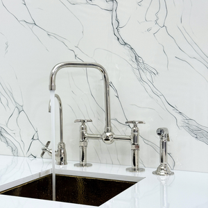 Polished Nickel Classic Bridge Kitchen Faucet with Cross Handles – Kensington – alternate view 6