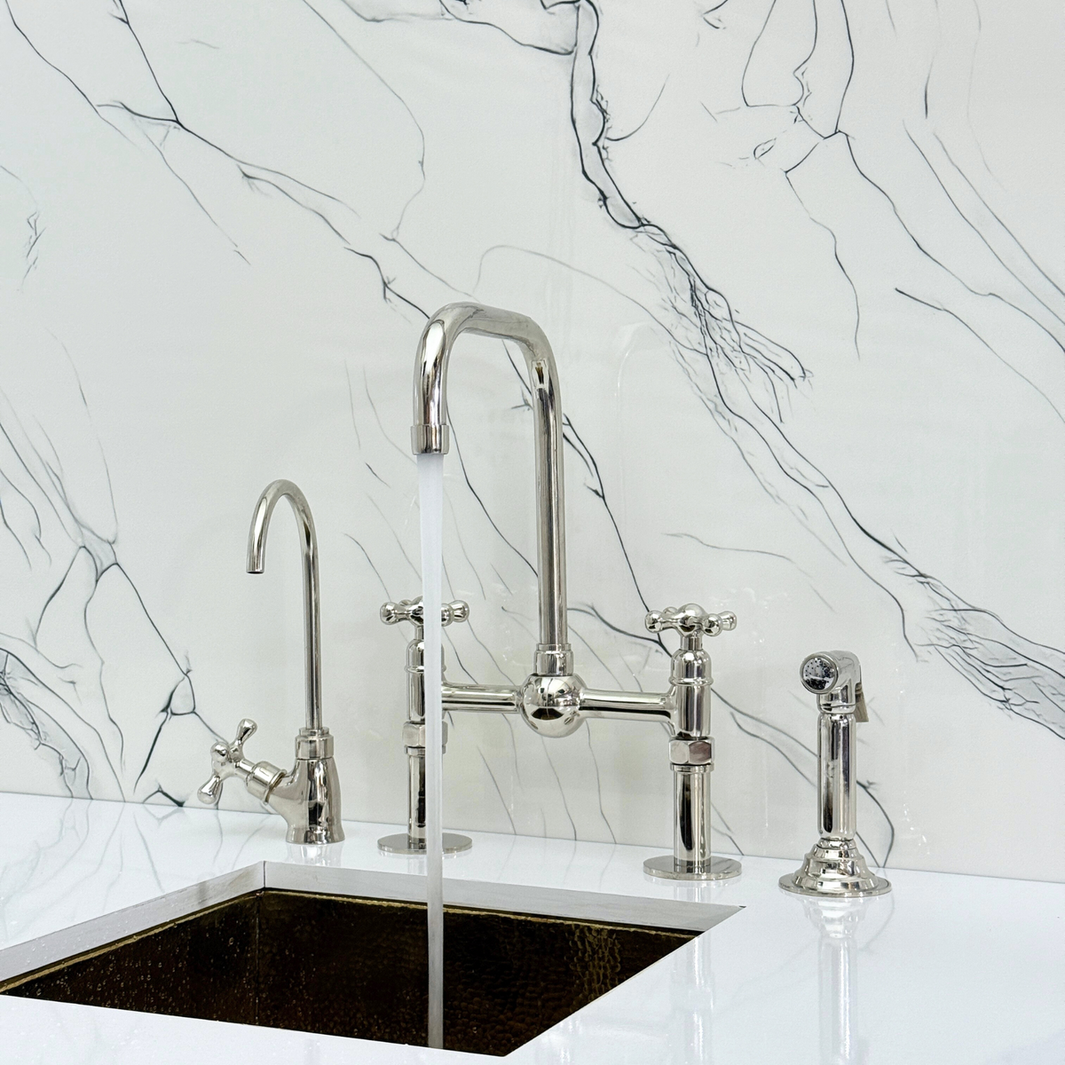 Polished Nickel Classic Bridge Kitchen Faucet with Cross Handles – Kensington – alternate view 2