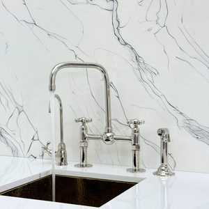 Polished Nickel Classic Bridge Kitchen Faucet with Cross Handles – Kensington – alternate view 3