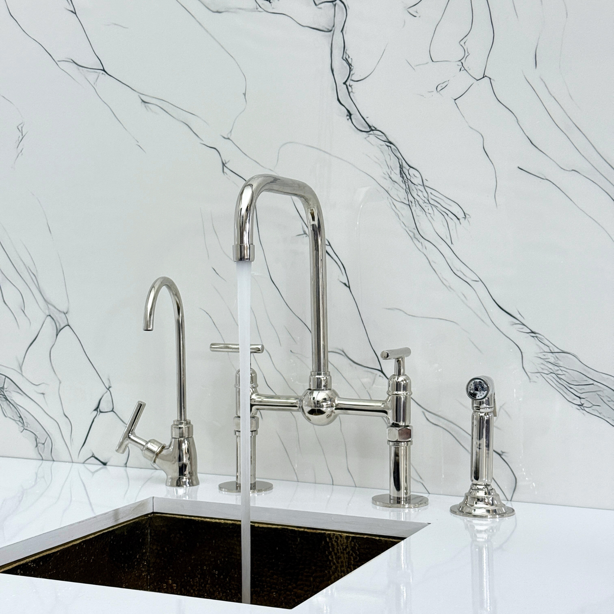 Polished Nickel Classic Bridge Kitchen Faucet with Lever Handles – Kensington – alternate view 5