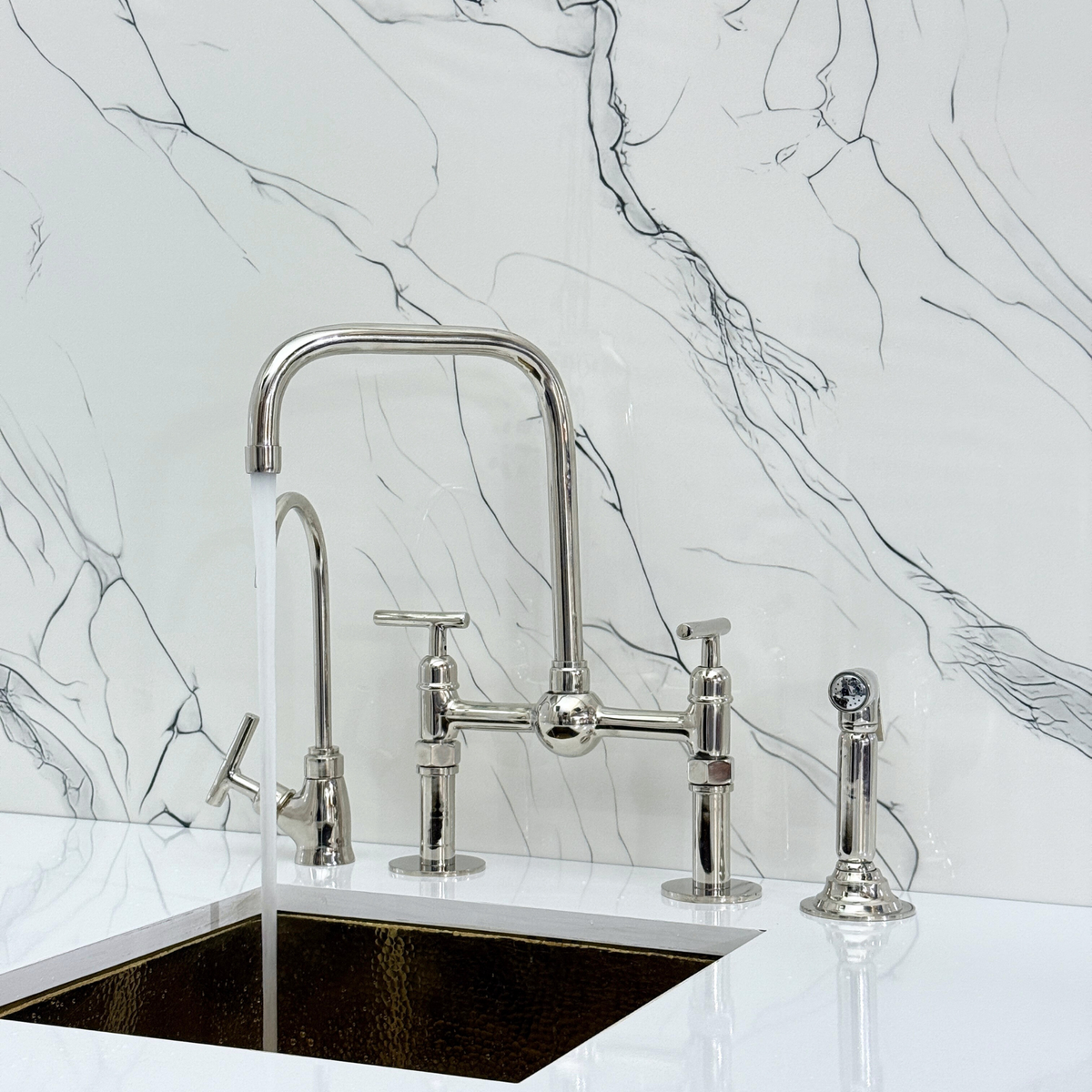 Polished Nickel Classic Bridge Kitchen Faucet with Lever Handles – Kensington – alternate view 6