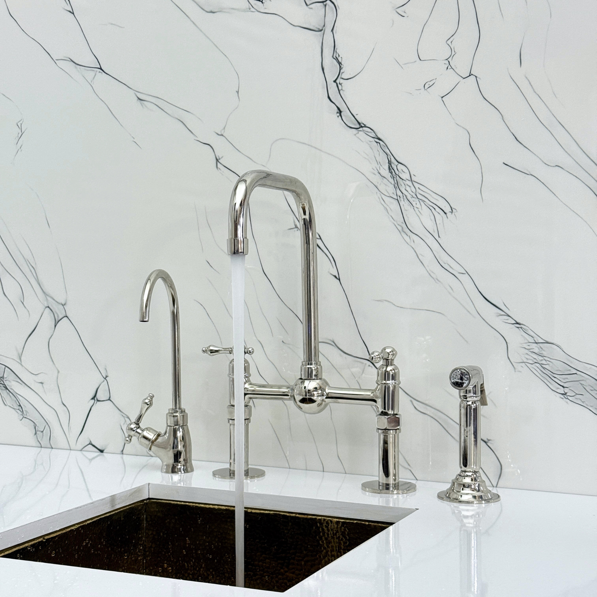 Polished Nickel Classic Bridge Kitchen Faucet with Lever Handles – Kensington – alternate view 2