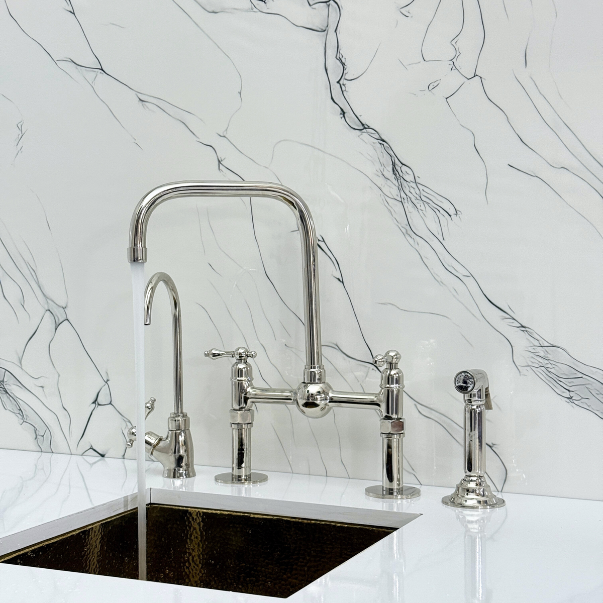 Polished Nickel Classic Bridge Kitchen Faucet with Lever Handles – Kensington – alternate view 3