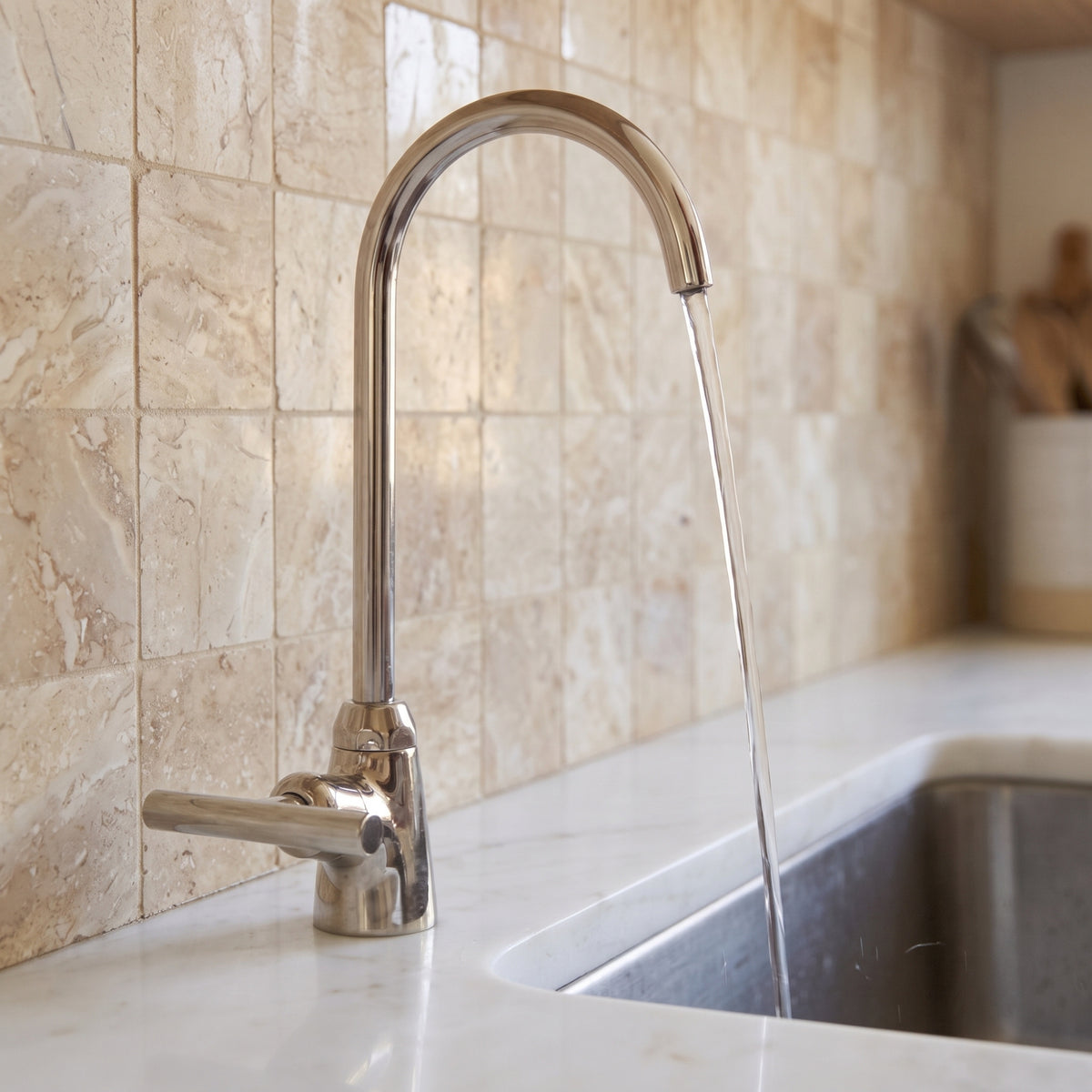 Polished Nickel Cold Water Faucet with Lever Handle, 10-Inch Height