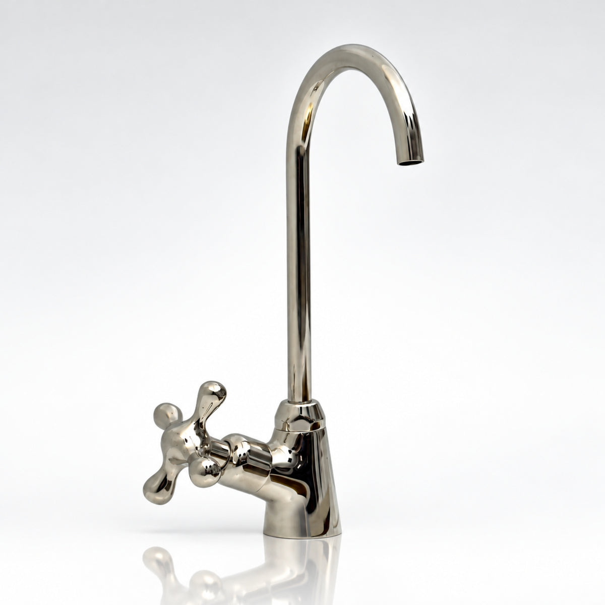 Polished Nickel Cold Water Faucet with Cross Handle, 10-Inch Height