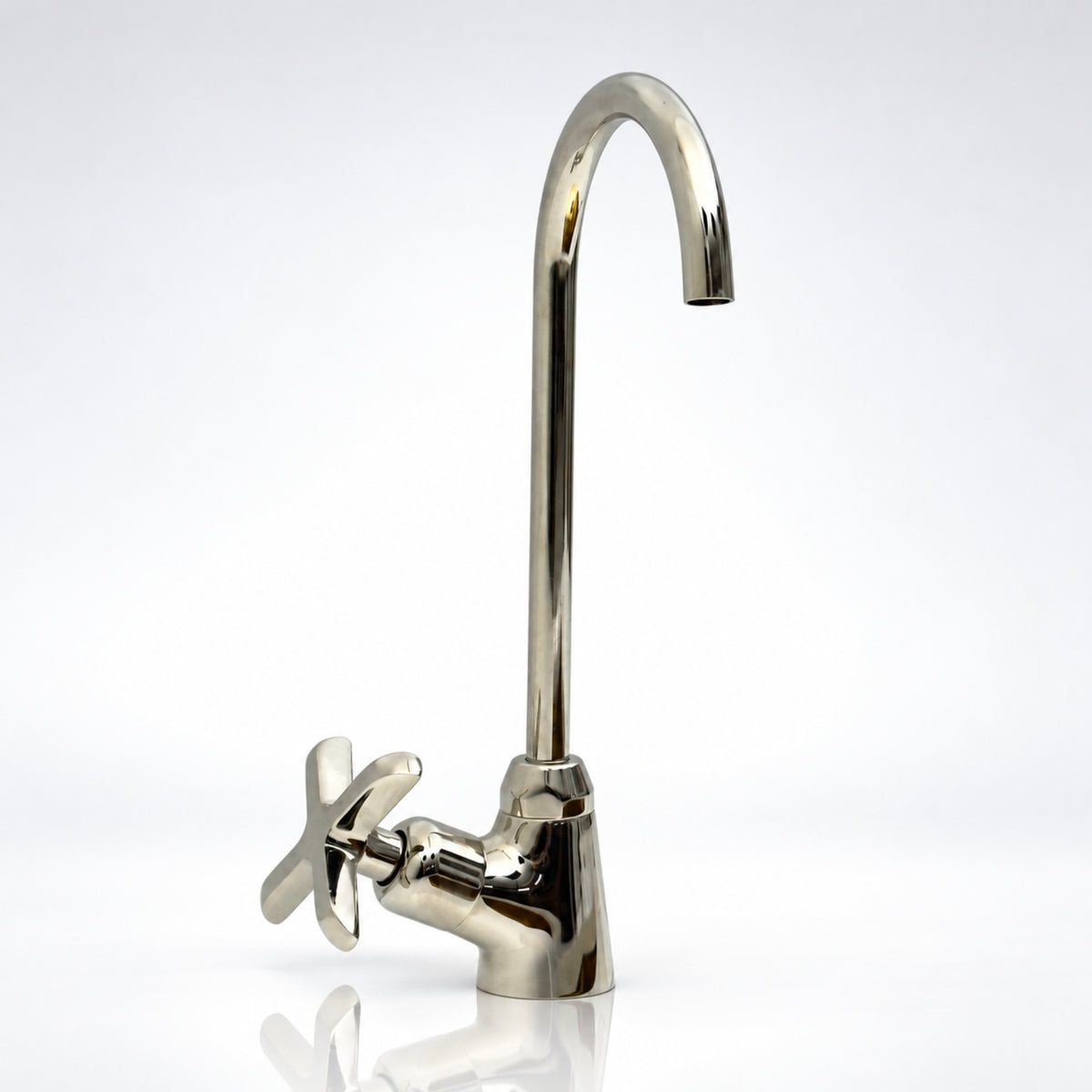 Polished Nickel Cold Water Faucet with Cross Handle, 10-Inch Height