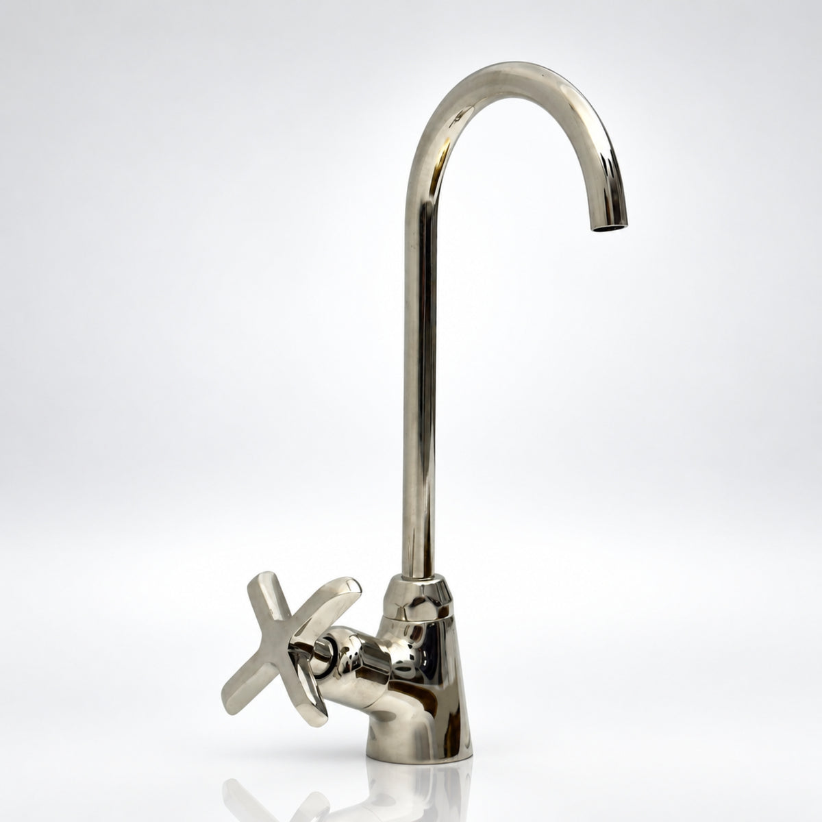 Polished Nickel Cold Water Faucet with Cross Handle, 10-Inch Height