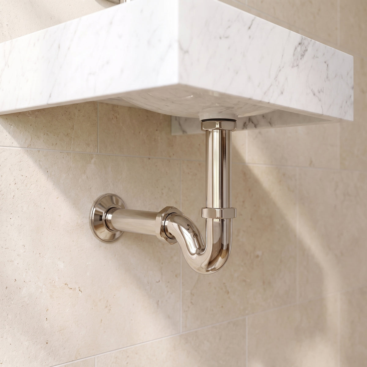 Polished Nickel Drain Pipe with P-Trap