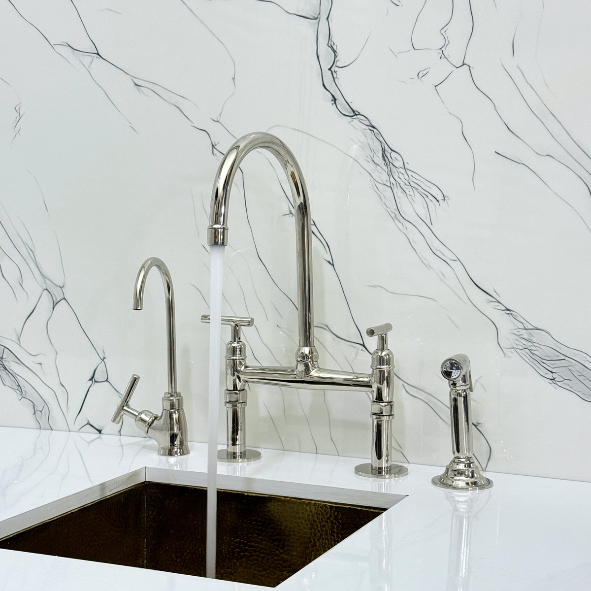 Polished Nickel Bridge Kitchen Faucet with Lever Handles – Montrose – alternate view 5