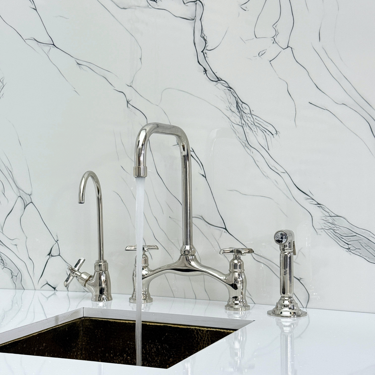 Polished Nickel Vintage Bridge Kitchen Faucet with Cross Handles – Ellington – alternate view 5