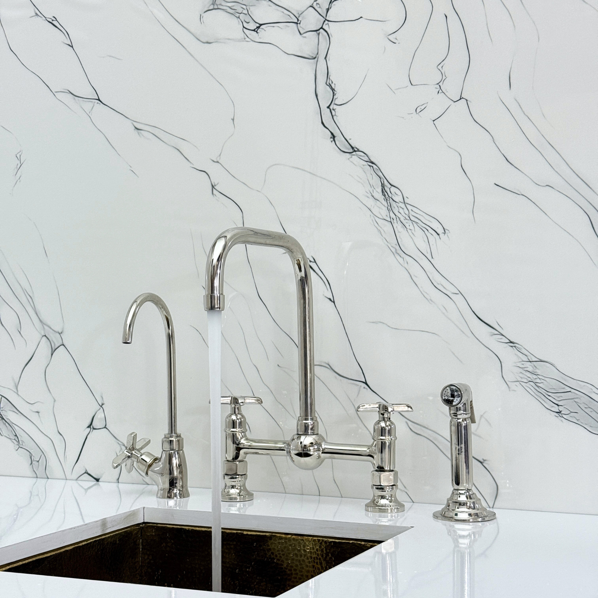 Polished Nickel Classic Bridge Kitchen Faucet with Cross Handles – Finsbury – alternate view 5