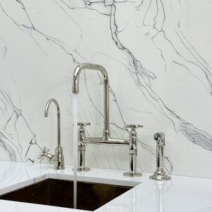 Polished Nickel Classic Bridge Kitchen Faucet with Cross Handles – Grosvenor – alternate view 5