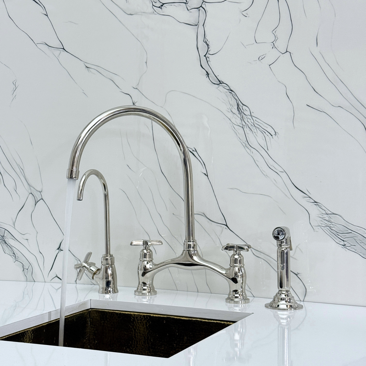 Polished Nickel Bridge Kitchen Faucet with Cross Handles – Ashford – alternate view 6