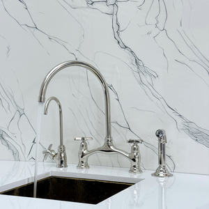 Polished Nickel Bridge Kitchen Faucet with Cross Handles – Ashford – alternate view 6