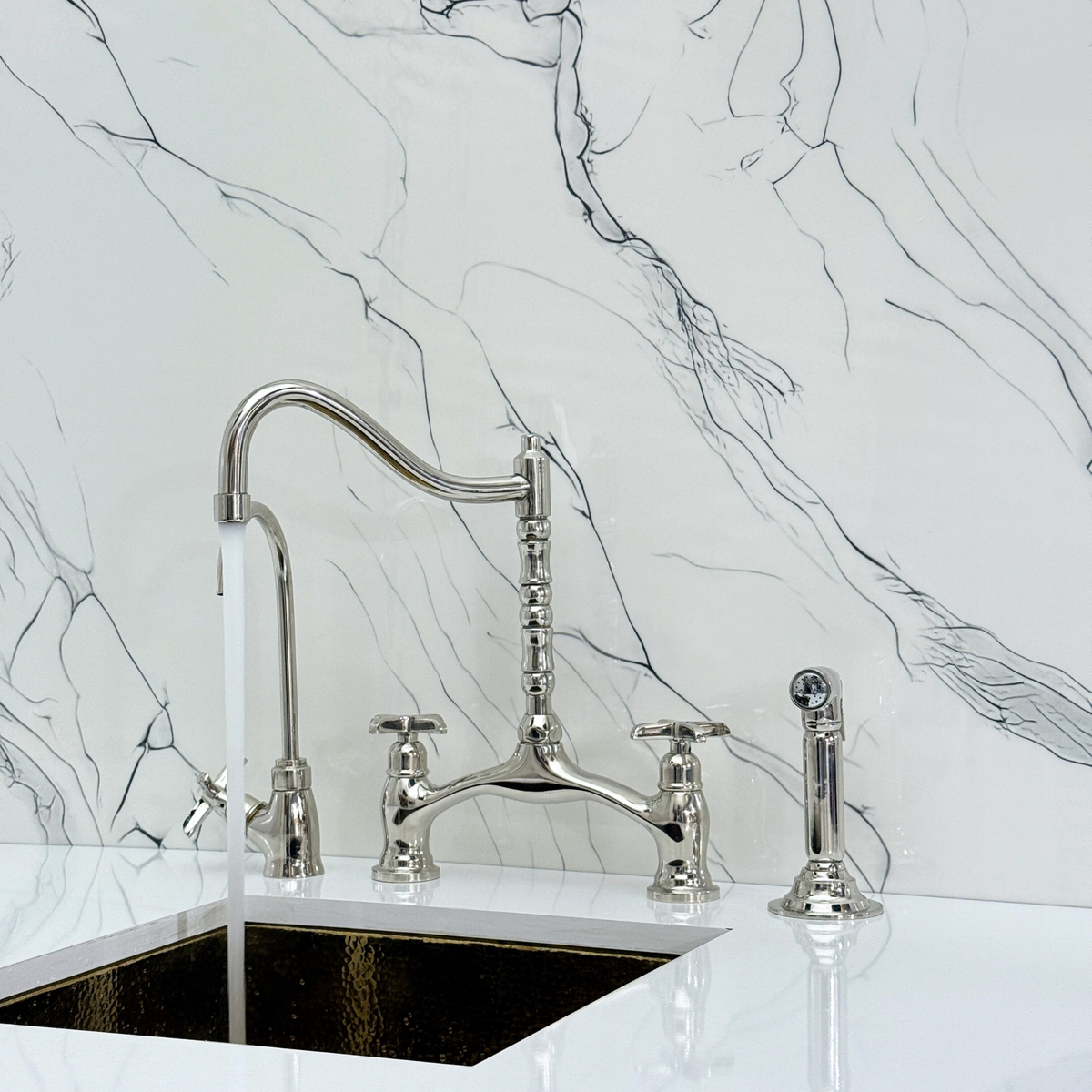 Polished Nickel Victorian Bridge Kitchen Faucet with Cross Handles – Dorchester – alternate view 6