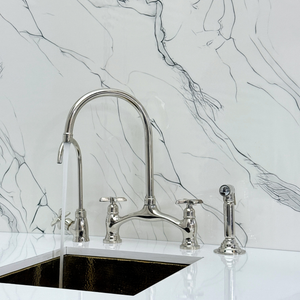 Polished Nickel Bridge Kitchen Faucet with Cross Handles – Beaumont – alternate view 7